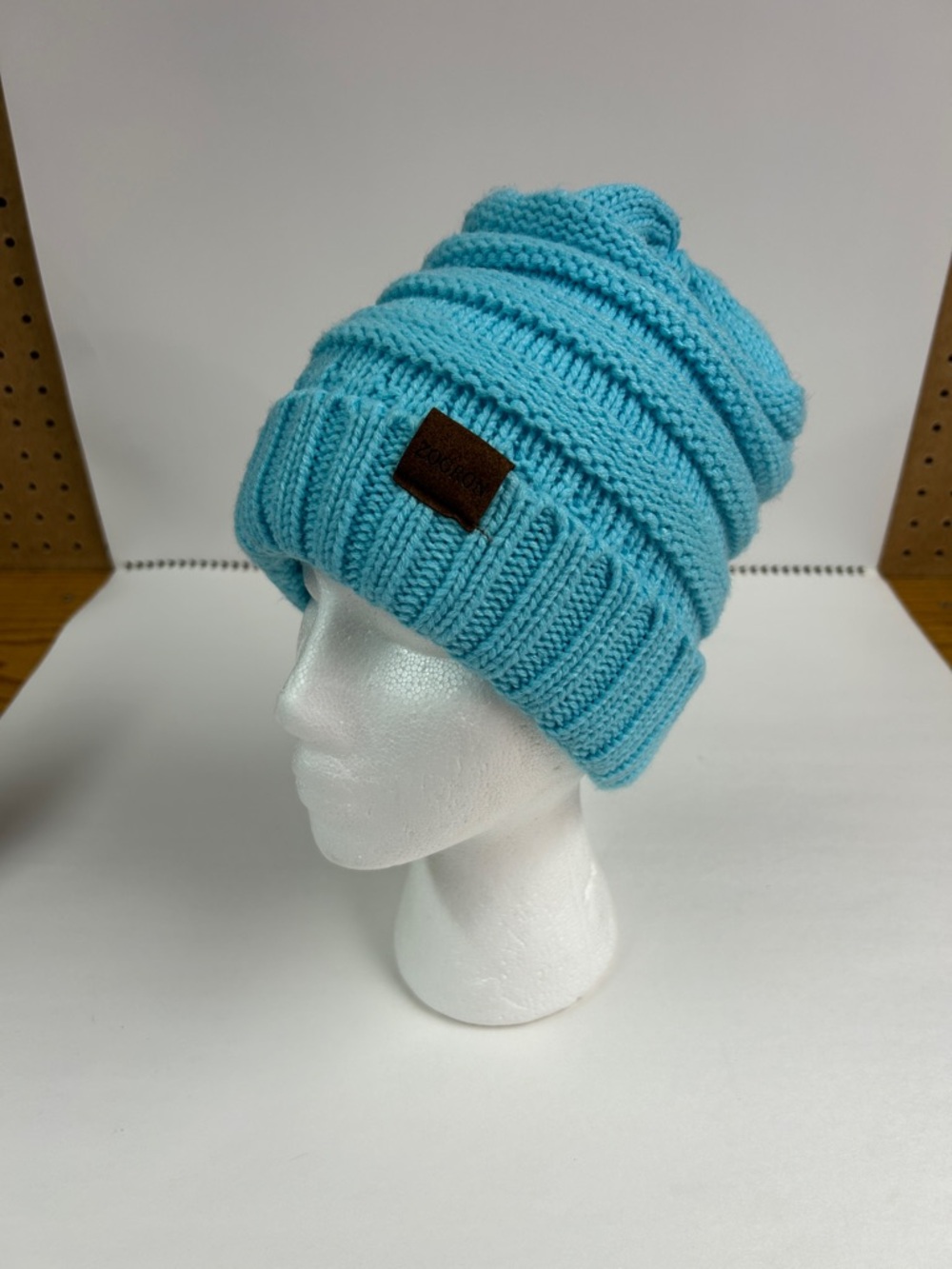 Cozy Kids Aqua Knit Beanie with Leather Patch